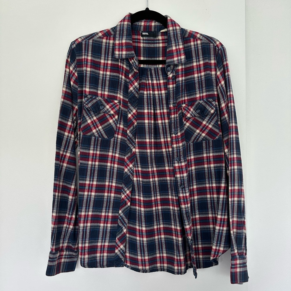 BDG burgundy / red and navy blue flannel